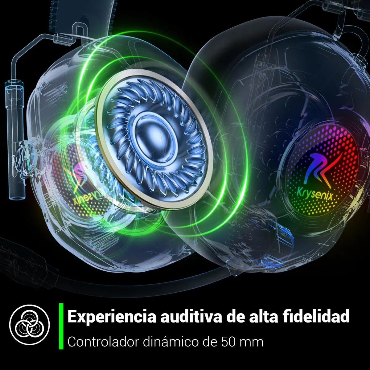 Krysenix 2,4 GHz Cascos Gaming Inalámbricos para PS5, PS4, PC, Mac, Switch, Auriculares Inalámbricos Bluetooth 5.4 con micrófono, Cancelación de Ruido, Duración 40Hr, Luz LED, Blanco Puro