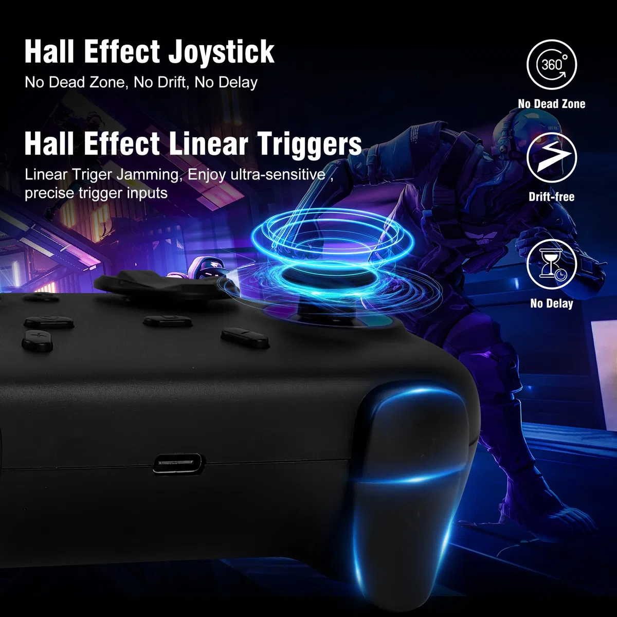 DuLingKer Mando PC con Carga Base, Mando Inalámbrico para Switch 2/Switch/PC Windows/Steam/OLED/Lite, Gaming Mandos con Hall Efecto Trigger/Joystick(Sin Deriva), Luz RGB, Botón M1/M2 Negro