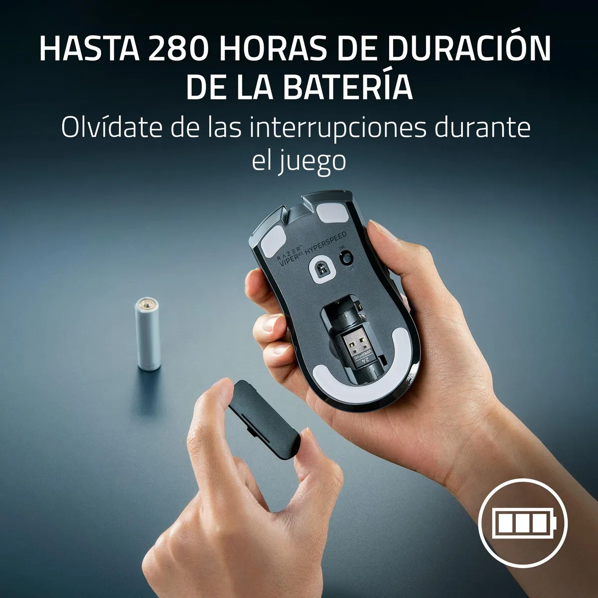 Razer Viper V3 HyperSpeed - Ratón inalámbrico para esports (Sensor óptico Focus Pro 30K, Hasta 280 horas de duración batería, Interruptores mecánicos de ratón Gen-2, Verdadero sondeo de 4000 Hz) Negro