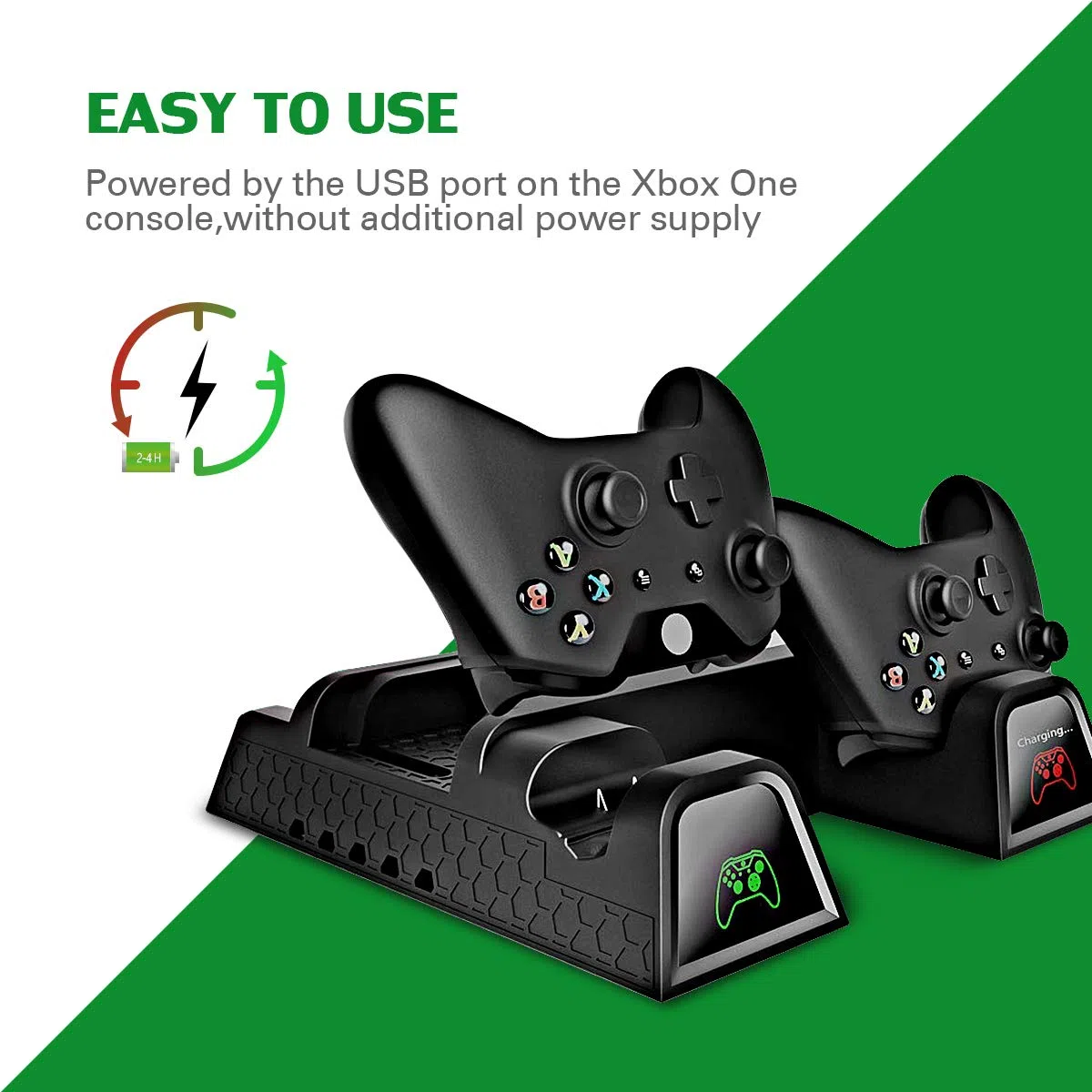 Soporte de refrigeración para Xbox One/One S/One X, estación de carga vertical con 2 baterías de 600 mAh, almacenamiento de juegos, estación de carga de doble mando