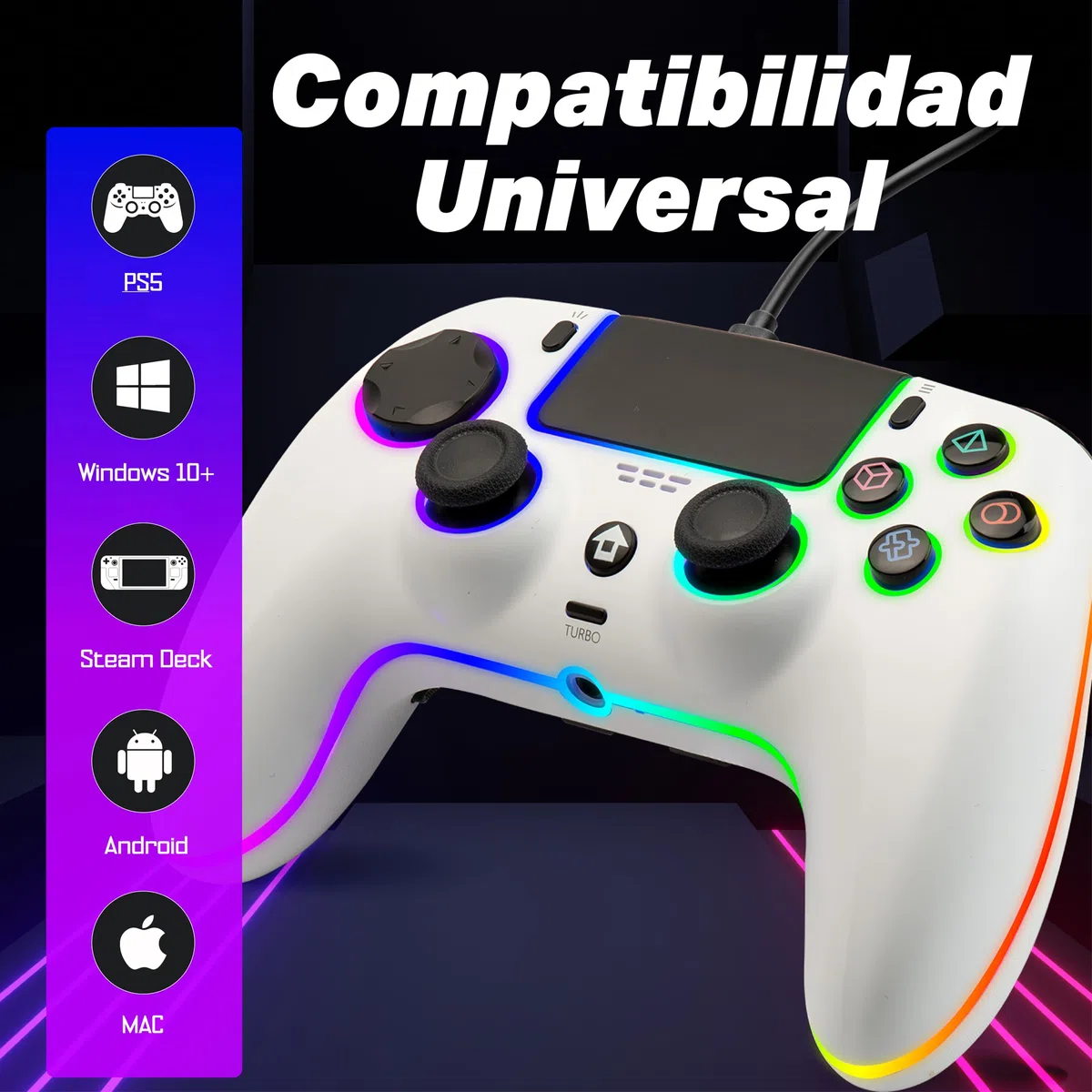 NITHO NOVA Mando con Cable Compatible con PS5/PC/MAC/Android/Steam Deck, Gamepad con Efecto Hall, Paletas Programables, Turbo, Giroscopio de 6 Ejes, Vibración Dual, Iluminación RGB & Jack de Audio