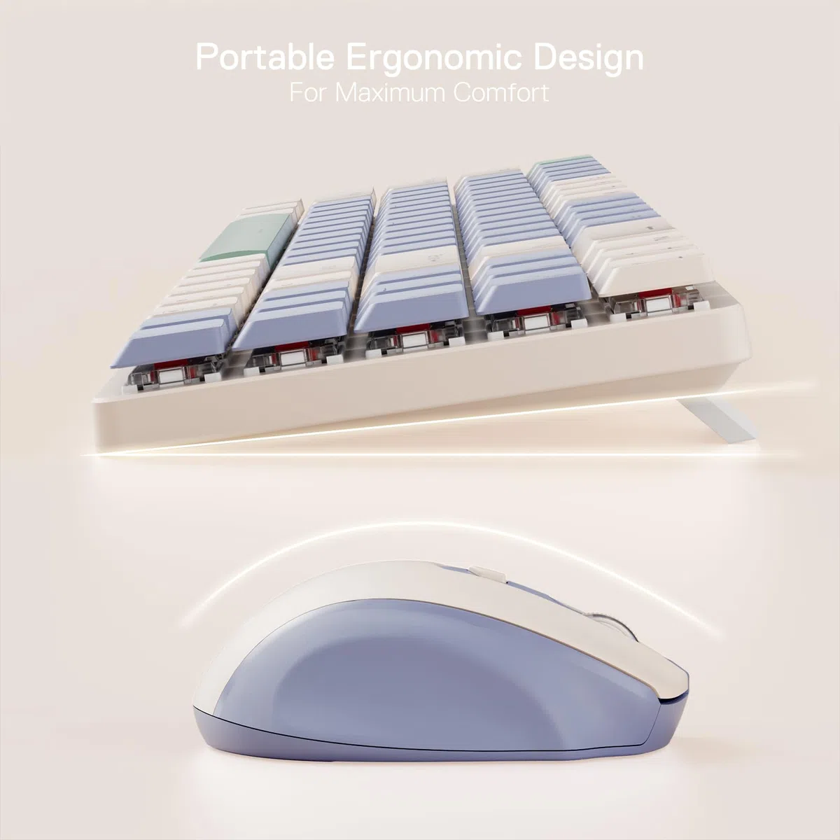 Redragon BS135 - Combo de teclado y mouse inalámbricos, 75% 78 teclas, 2.4 GHz, teclado mecánico inalámbrico de bajo perfil con batería recargable, luz negra azul única, mouse ergonómico de 2400 DPI
