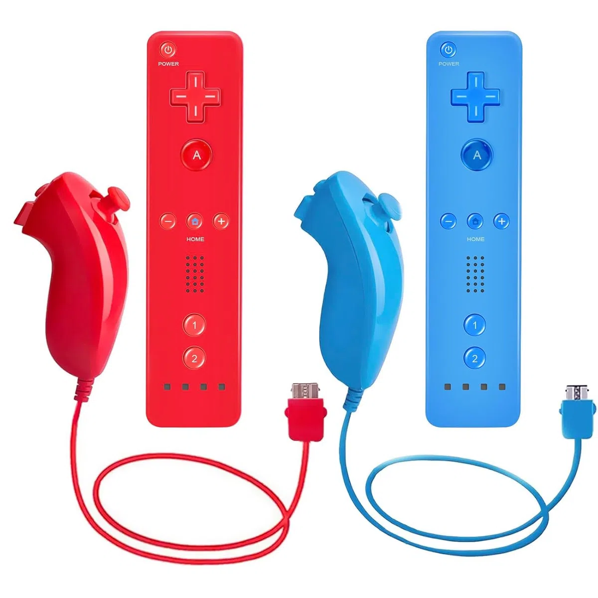 AUFGLO Wii Remote y Nunchuck compatible con Wii/Wii U - Incluye funda de silicona y correa para la muñeca (Rojo+Azul)