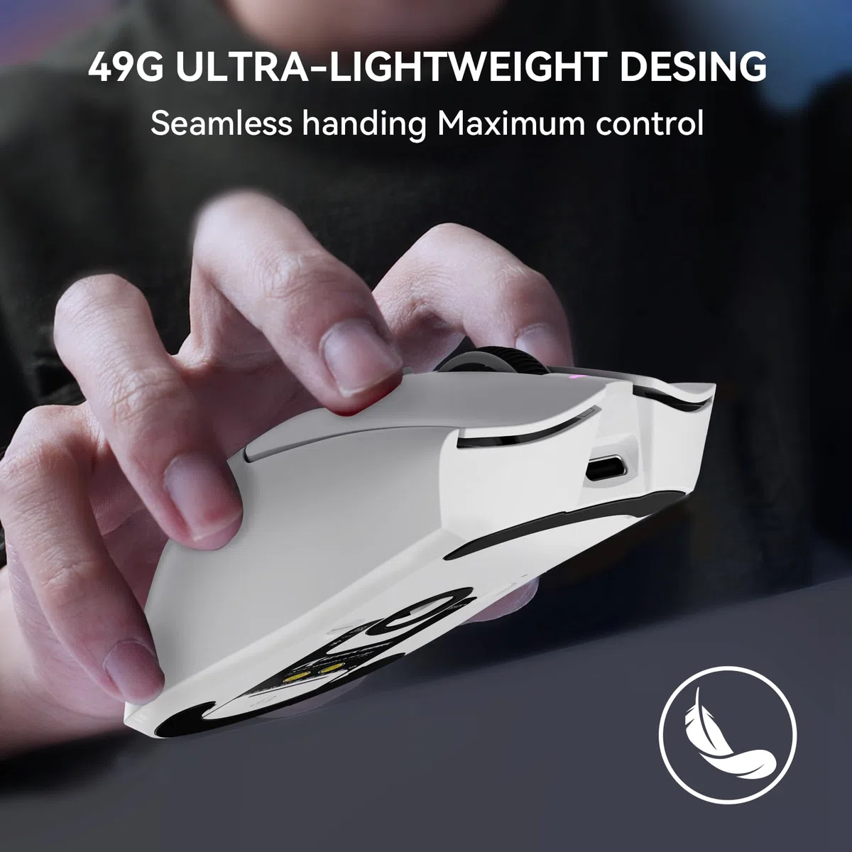 MAMBASNAKE x Attack Shark X1 Ratón Ligero para Juegos FPS con Base de Carga, 49g Superlight, Sensor PAW3395 Pro 40K dpi, Tasa de Sondeo de 1000Hz, BT/2,4G Inalámbrico/Cable, PC/Mac - Blanco