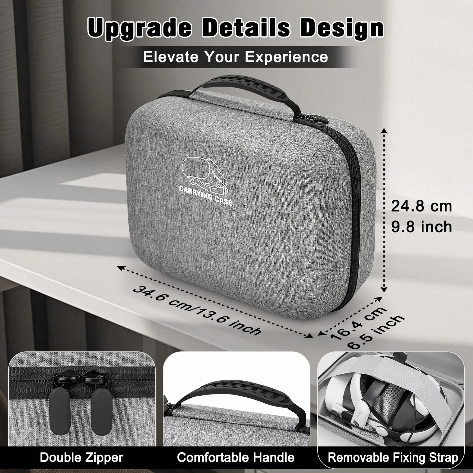Jubor Funda de Gran Transporte Compatible con Quest 3S/3/2/Pico 4, Estuche Protectora Rígida Compatible con Kiwi Design/BOBOVR Battery Elite Strap y Otros Accesorios, Bolsa con Puerto de Carga