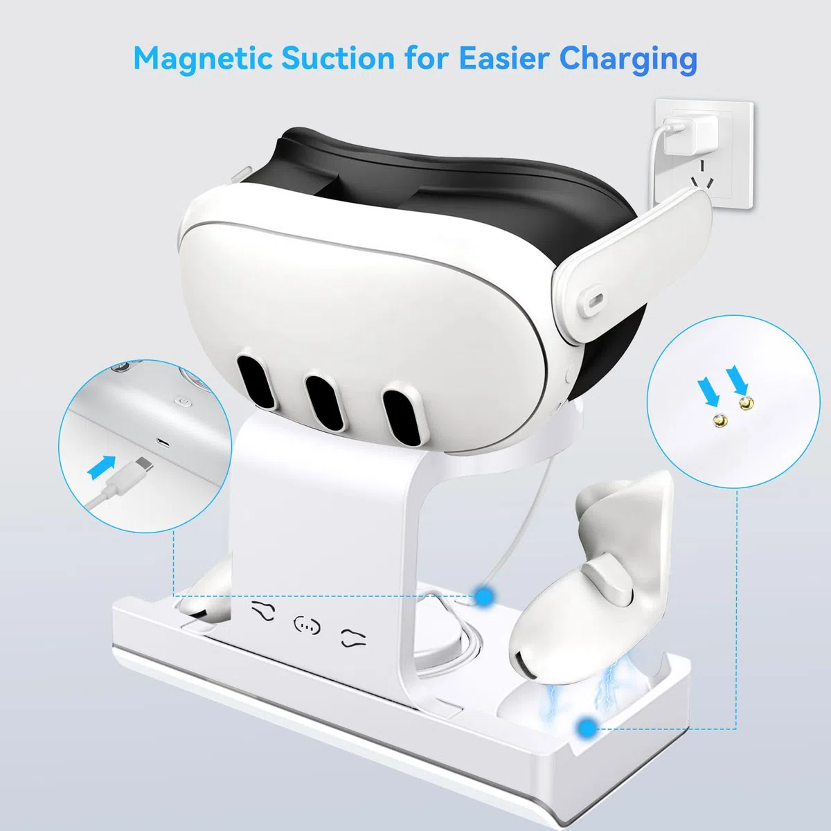 Base de Carga para Oculus/Meta Quest 3, estación de Carga para Mando de RV y Auriculares, con baterías Recargables para Quest 3, Soporte de Pantalla Cargador de RV Apto para Escritorio