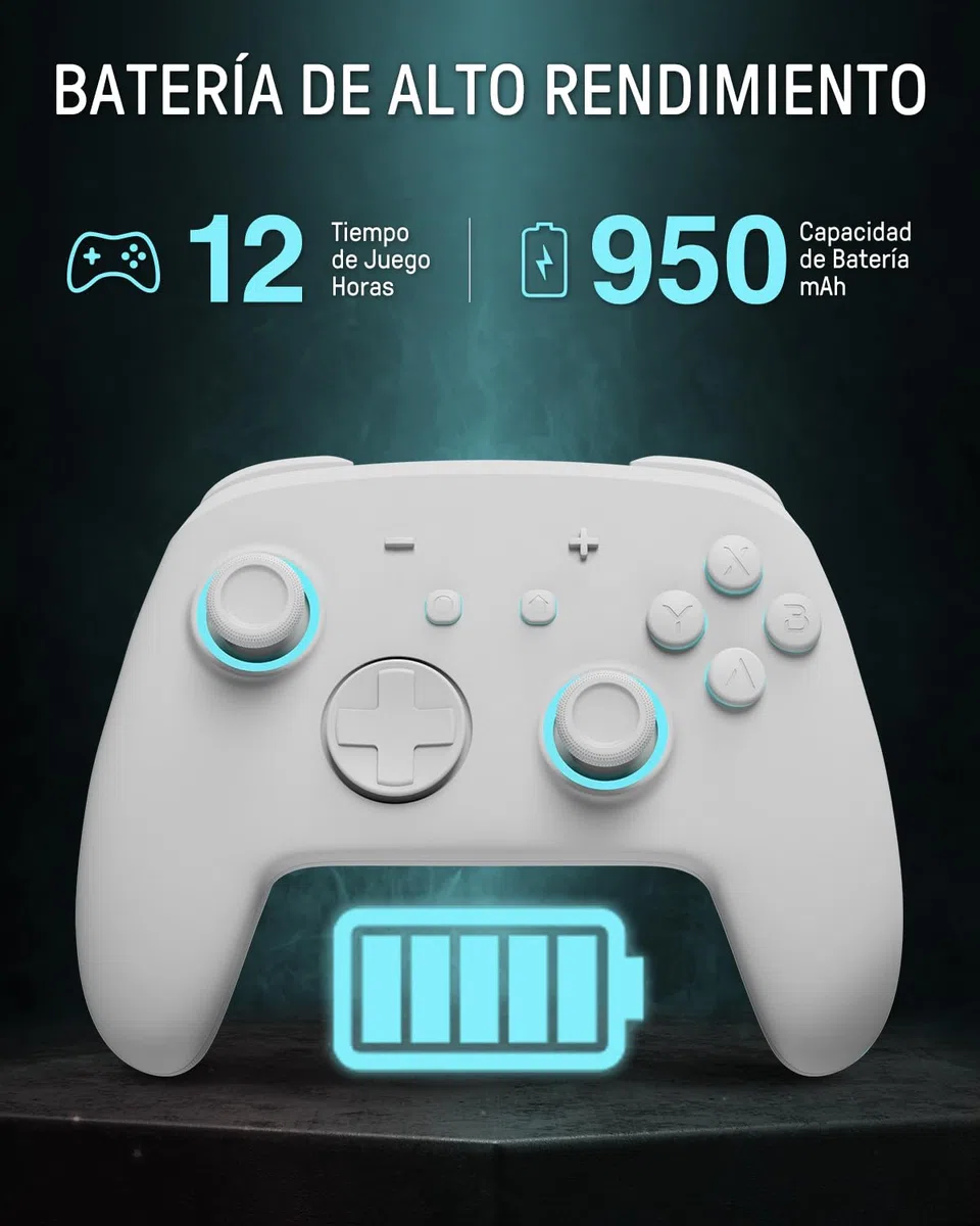 Mando Pro Switch 2, Mando Inalambrico Compatible con Switch 2/OLED/Lite, Firefly Pro Controller Bluetooth con Efecto Hall/7 LED Colores/Botones Traseros/Turbo/Control de Movimiento - Blanco