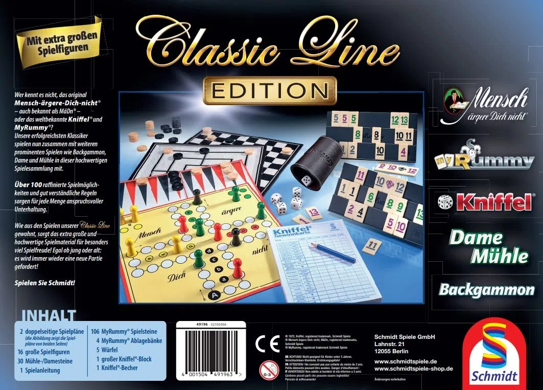 Schmidt Spiele 49196 Colección de Juegos Classic Line Edition, Multicolor, tamaño Mediano