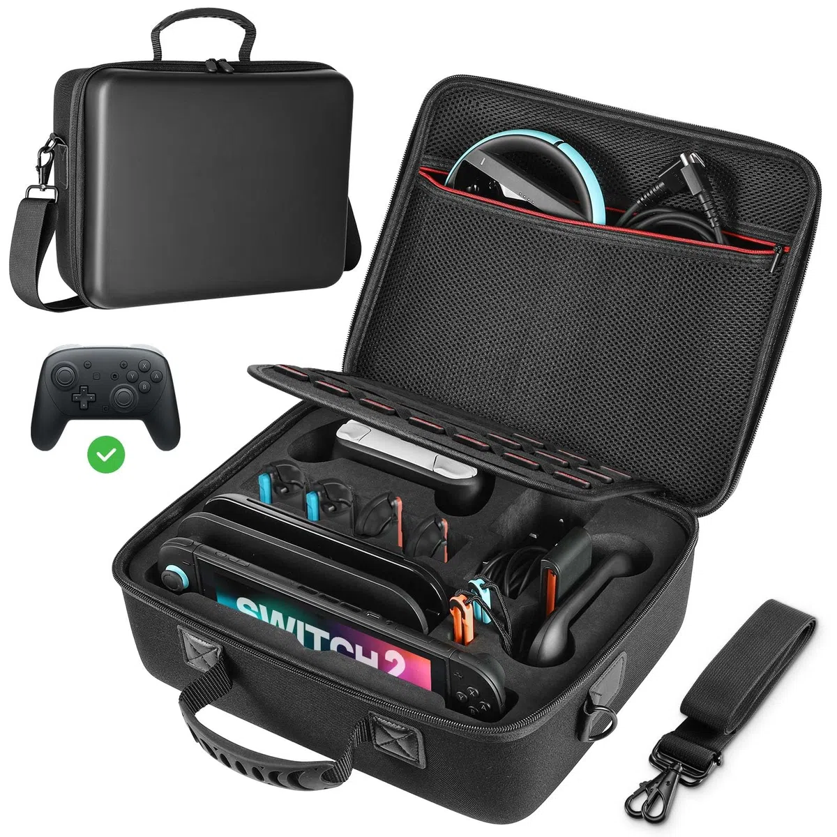 MoKo Funda para Nintendo Switch 2 (2025) - Estuche de Transporte Rígida Portátil Grande para Viajes para Base, Adaptador, Consola, 21 Tarjetas de Juego y Otros Accesorios de Switch 2, Negro