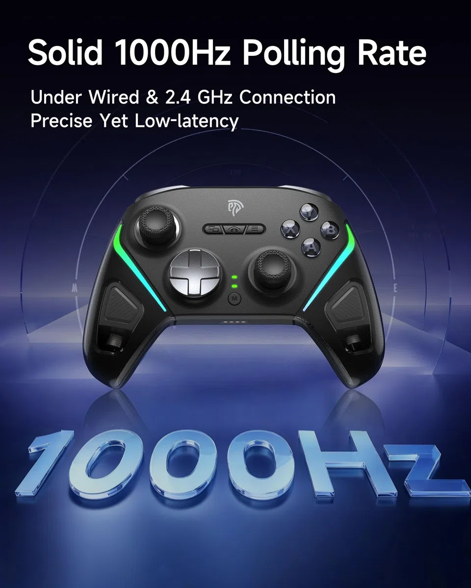 EasySMX Elite D10 Mando Inalámbrico PC con Base de Carga– Joysticks TMR– Gatillos Hall de Modo Dual– Botones Mecánicos– Sondeo 1000 Hz– RGB– Batería 1000 mAh– Ideal como Regalo– PC/Switch/Móvil– Negro