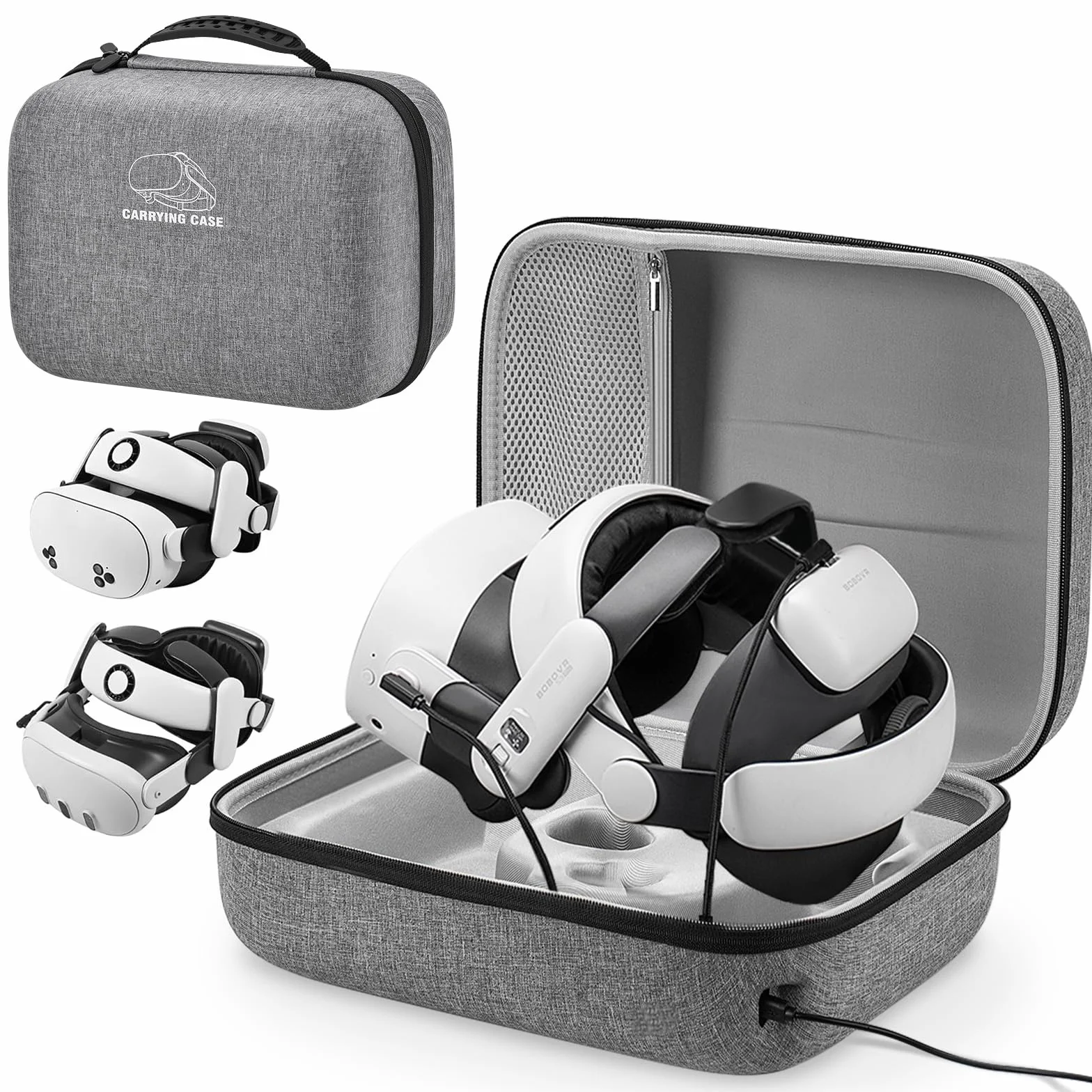 Jubor Funda de Gran Transporte Compatible con Quest 3S/3/2/Pico 4, Estuche Protectora Rígida Compatible con Kiwi Design/BOBOVR Battery Elite Strap y Otros Accesorios, Bolsa con Puerto de Carga