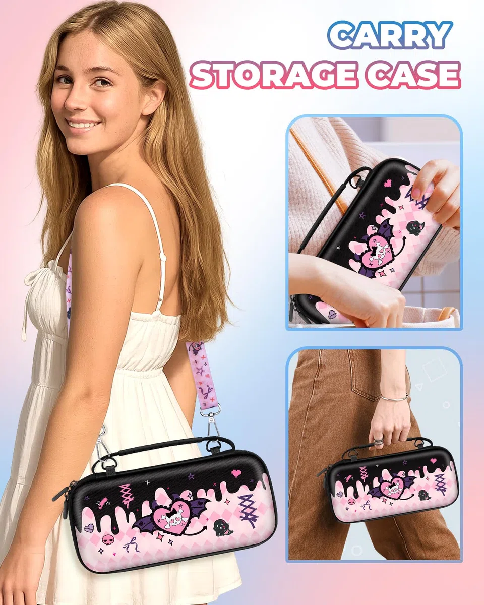 Funda de Transporte para Nintendo Switch 2 (2025) - Bonito diseño Kawaii con asa y Correa para Switch 2 - Funda de Viaje portátil de protección rígida para Mujeres, niños, Adolescentes y