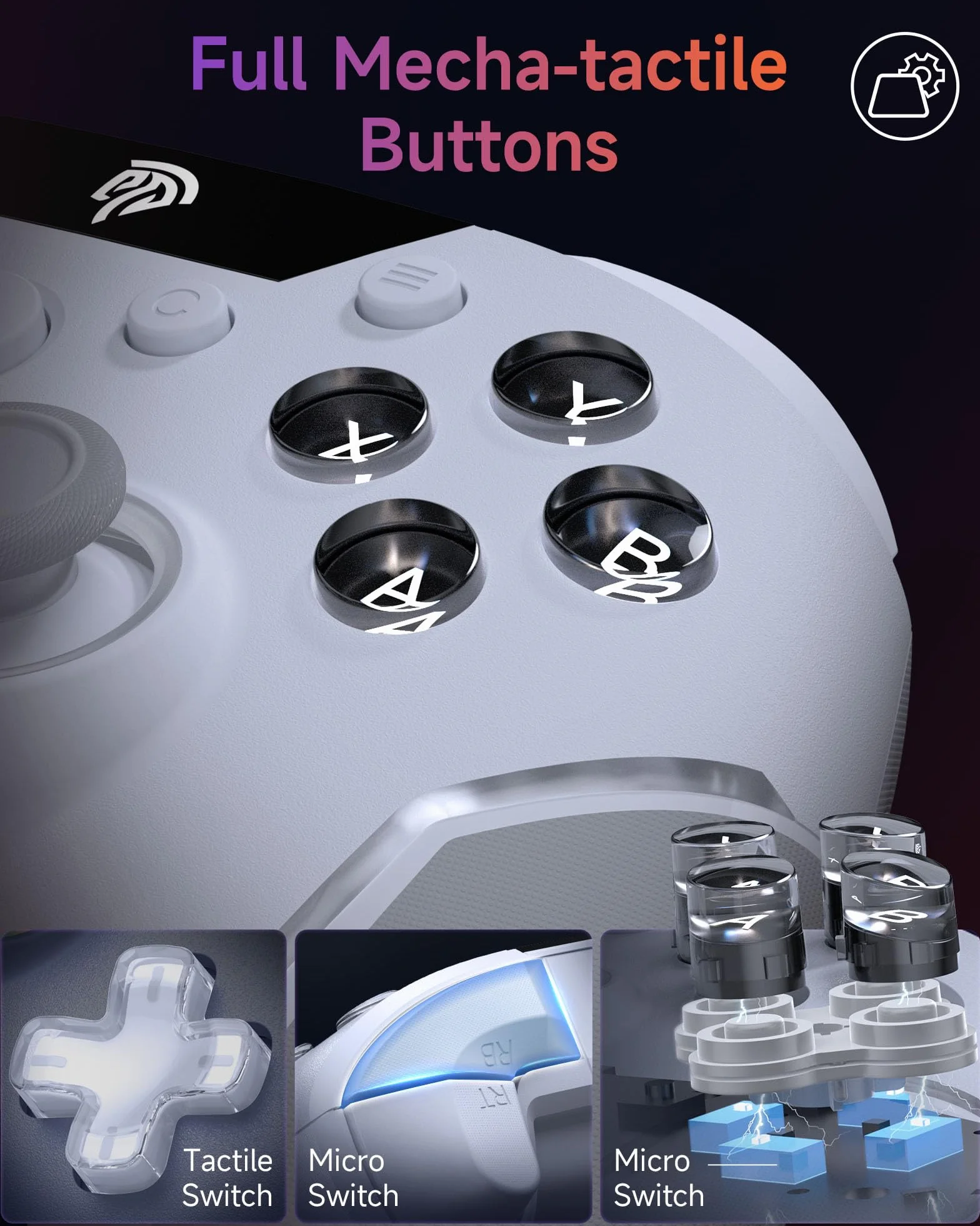 EasySMX X20 Elite Mando PC Inalambrico con Hall Gatillo Conmutable 2 en 1- Hall Joystick Desmontable- Mando para PC con Botones Mecánicos- RGB Luz- 1000mAh Batería para PC/Switch/Móvil- Blanco