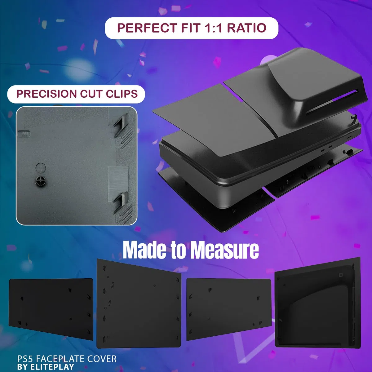 ElitePlay Carcasa Negra para Placas Frontales Delgadas de PS5, Carcasa de Placa de Repuesto, Accesorios Negros Mate para Playstation 5 Slim Model Disc Edition