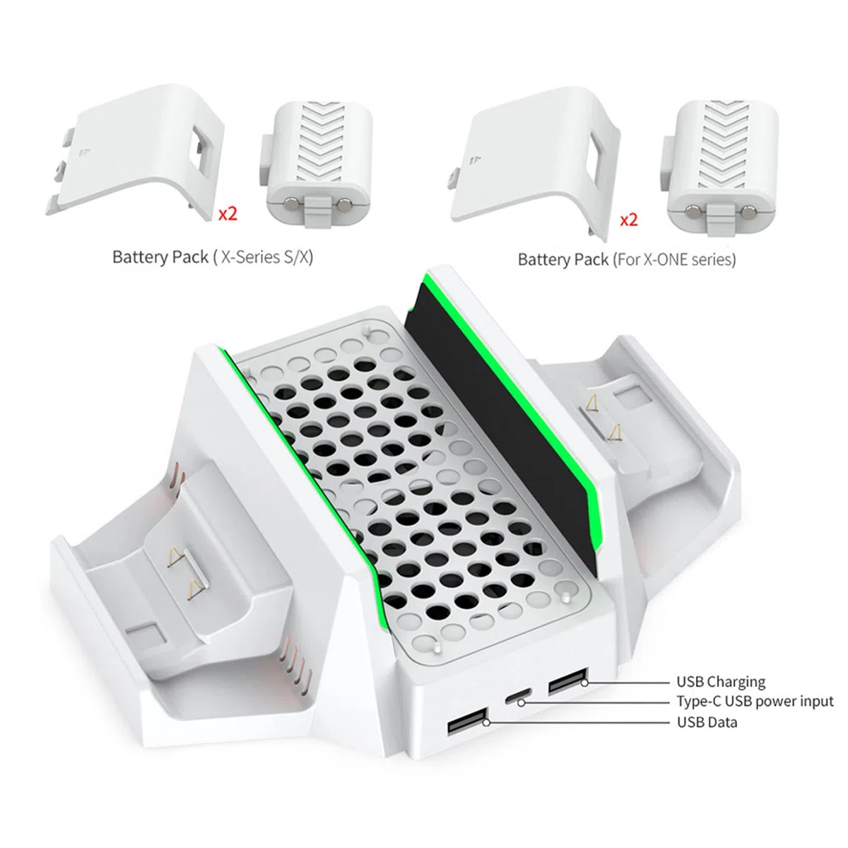 Soporte de Ventilador de Refrigeración para Xbox Series S, Ventilador de Refrigeración de Velocidad Ajustable de 4 Niveles con Estación de Carga Dual, Soporte de Refrigeración de