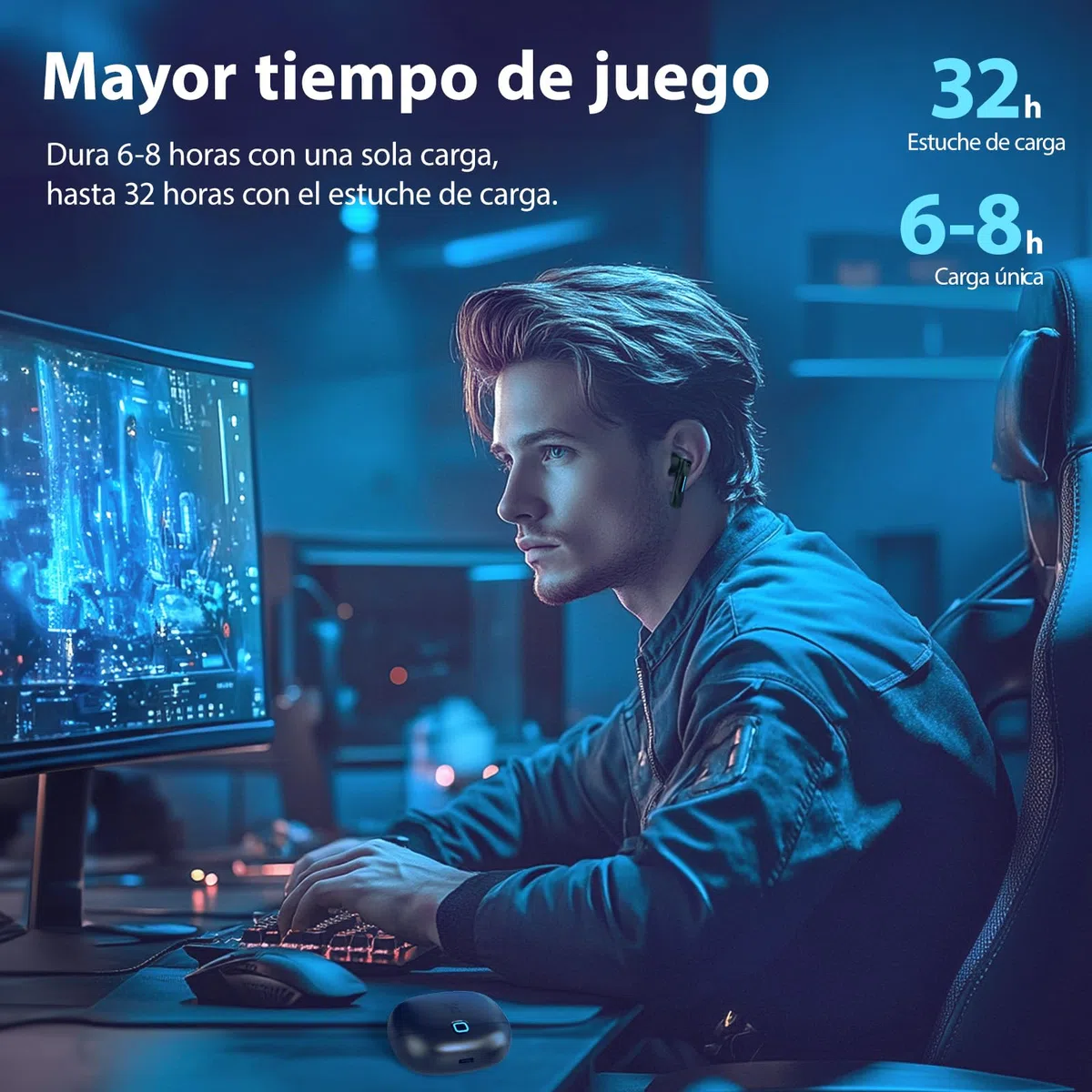 SW5 Auriculares inalámbricos para juegos con 5.4 Bluetooth y 2.4G Doogle, auriculares wireless IPX4 impermeable con mic AI, Cascos gaming con 20ms de baja latencia para PC Switch móvil ps5 ps4 VR
