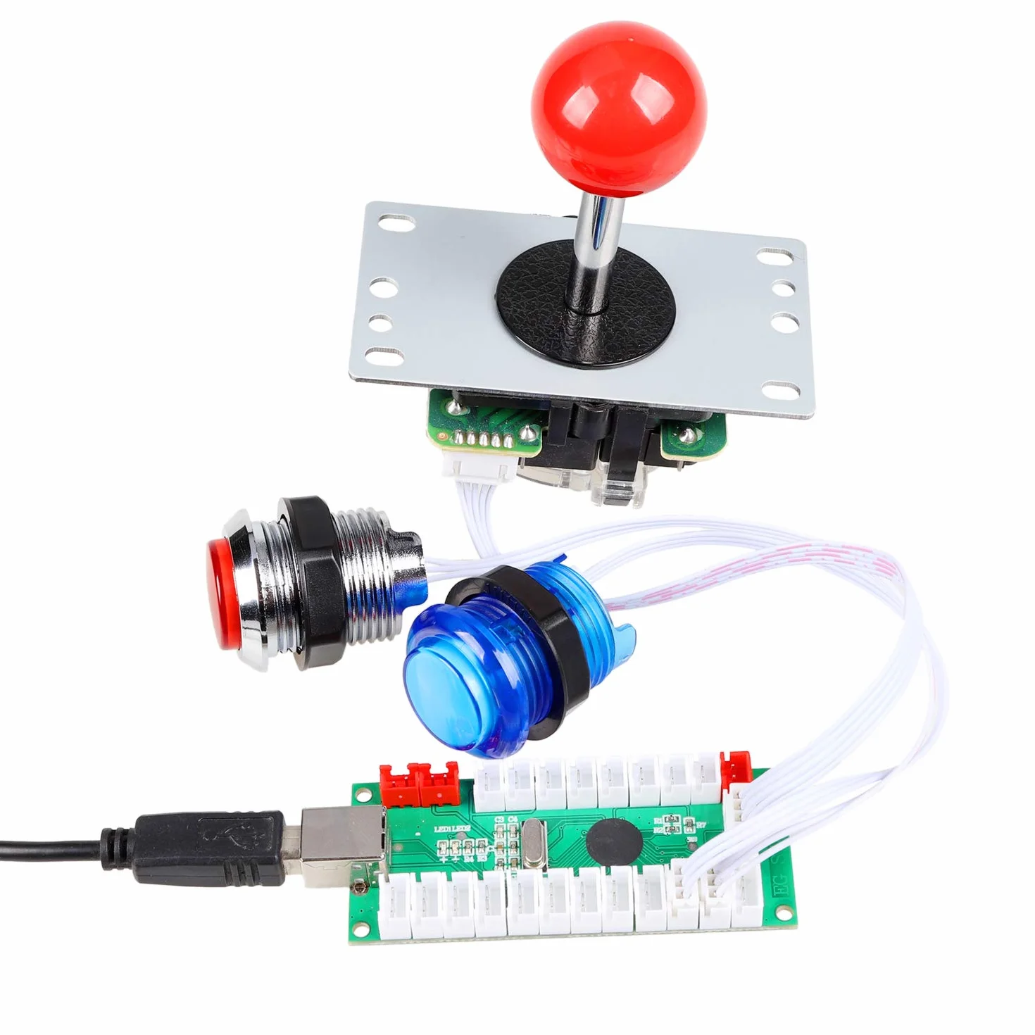 1 reproductor USB codificador a PCArcade Joystick Red Top Ball + 10 x 5 V LED botones para juegos Mame Raspberry Pi