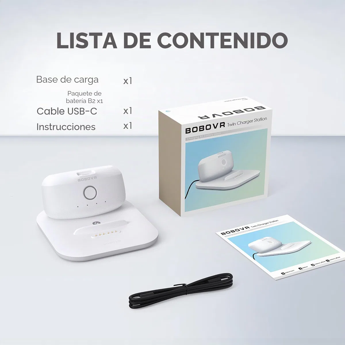 BOBOVR Estación de Cargador Gemelo/Muelle para Paquete de batería B2, diseño Ultrafino, Suministro magnético de energía a 2 Paquetes de baterías B2 al Mismo Tiempo