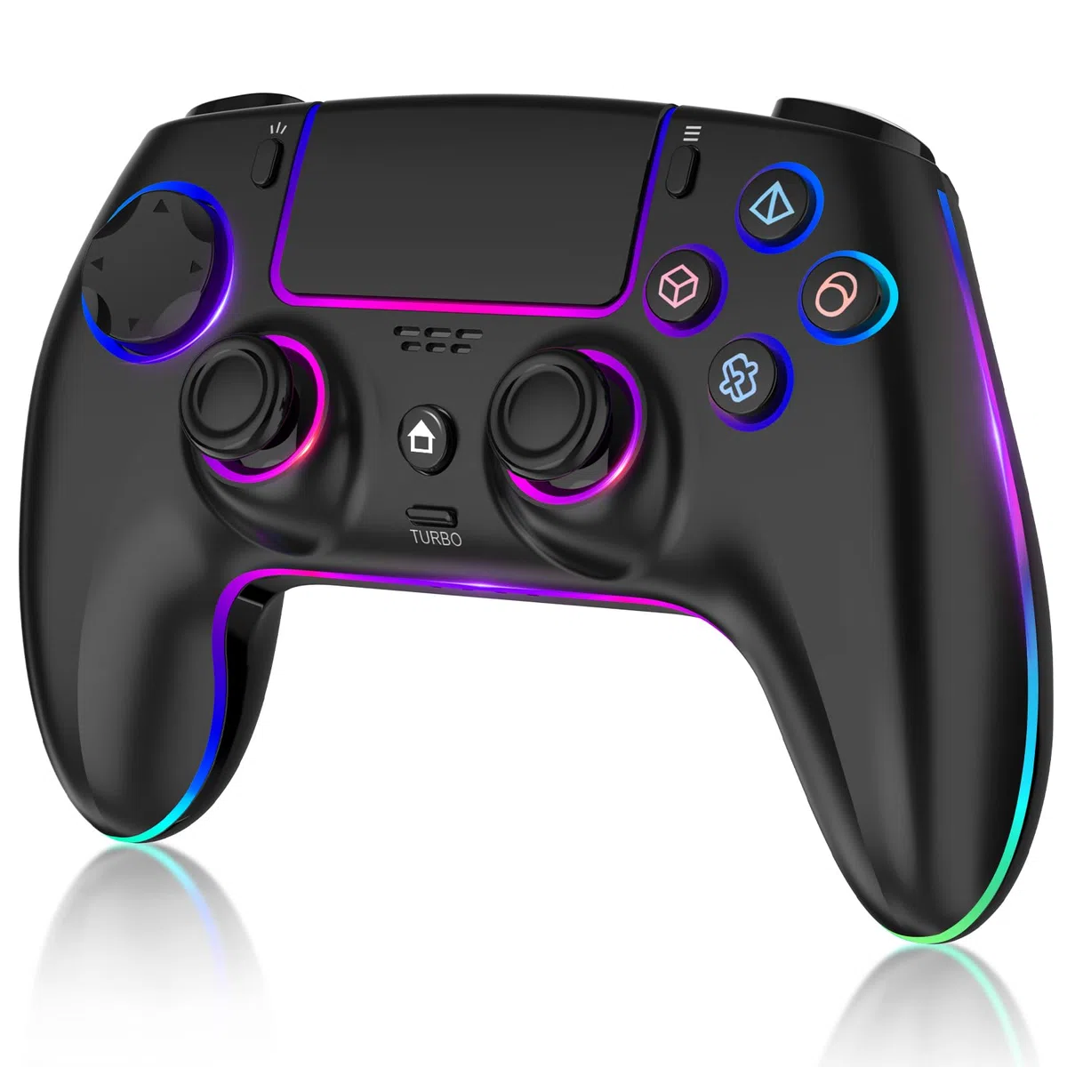 Mando Inalámbrico Pro para PS5/PC/Mac/Steam Deck, Controller con 7 Colores RGB Variables/Joystick&Gatillos con Effect Hall/Turbo/Giroscopio 6 Ejes/Programable/Vibración Dual/Batería 1500 mAh