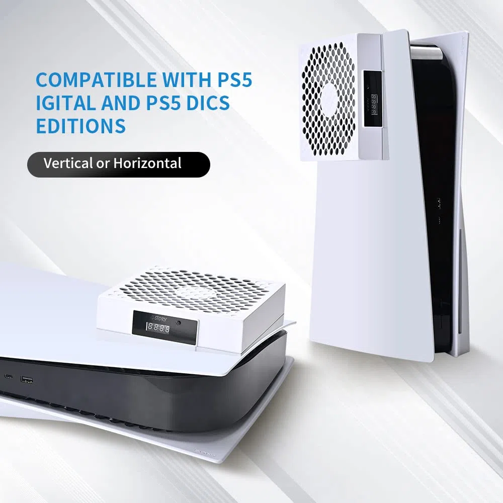 G-STORY Ventilador para PS5,Velocidad del ventilador ajustada automáticamente por la temperatura (℃/℉), Bajo ruido, 3 velocidades 1500/1750/2000RPM (140MM) con LED RGB