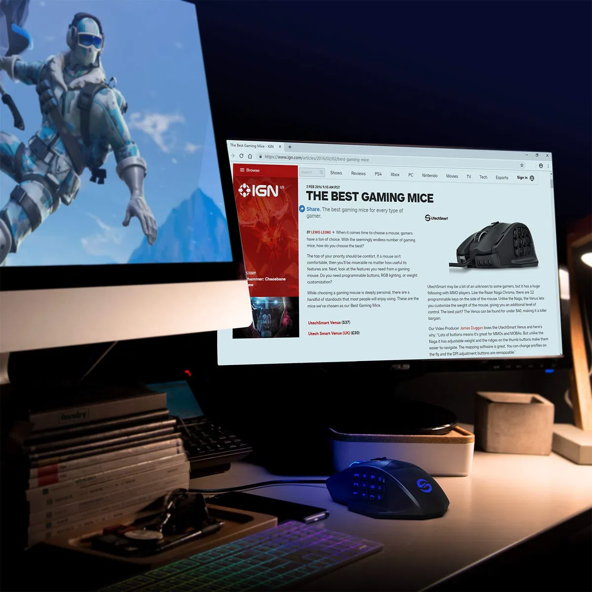 UtechSmart Venus - Ratón láser USB para juegos MMO, de alta precisión (18 botones programables, 16400 dpi), color negro