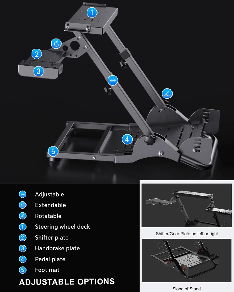 PXN A10 Soporte para Volante Gaming – Soporte de Volante de Carreras Plegable y Ajustable para V99, V10, G25, G27, G29, G920, G923, T248, T300RS, T500RS, TS-PC