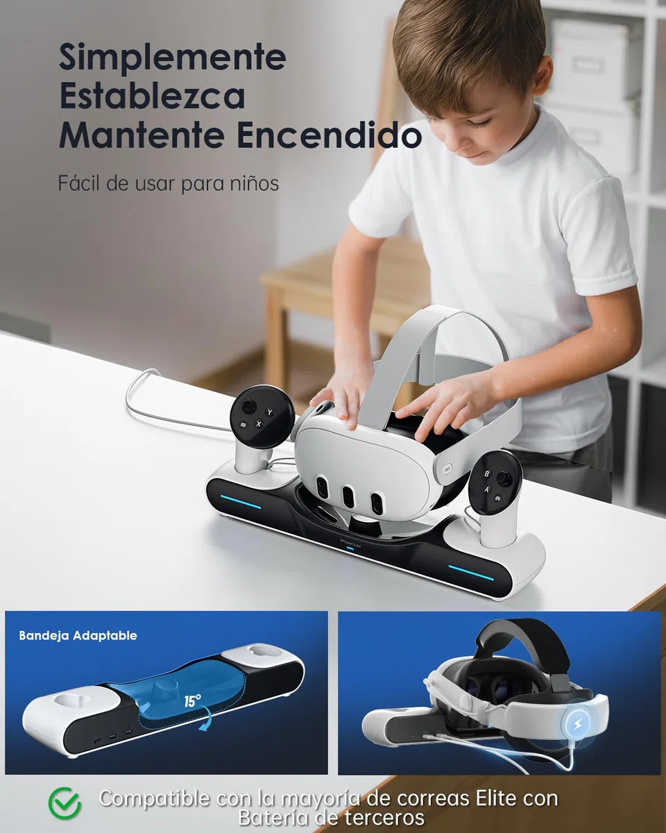 Rápida Estación de Carga para Quest 3 Base de Carga para Quest 3 Soporte para Controladores de Auriculares con Carga Directa con 2 Baterías Recargables Accesorios para Quest 3 - S3
