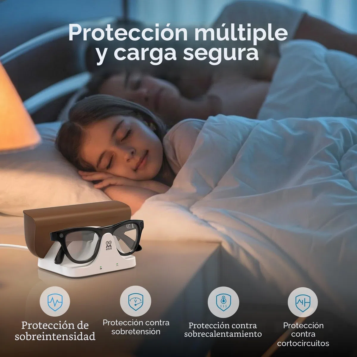 AMVR - Estación de carga magnética 2 en 1 compatible con Ray Ban Meta Wayfarer/Skyler/Headliner Smart Glasses Case Accesorios, cargador con indicador LED