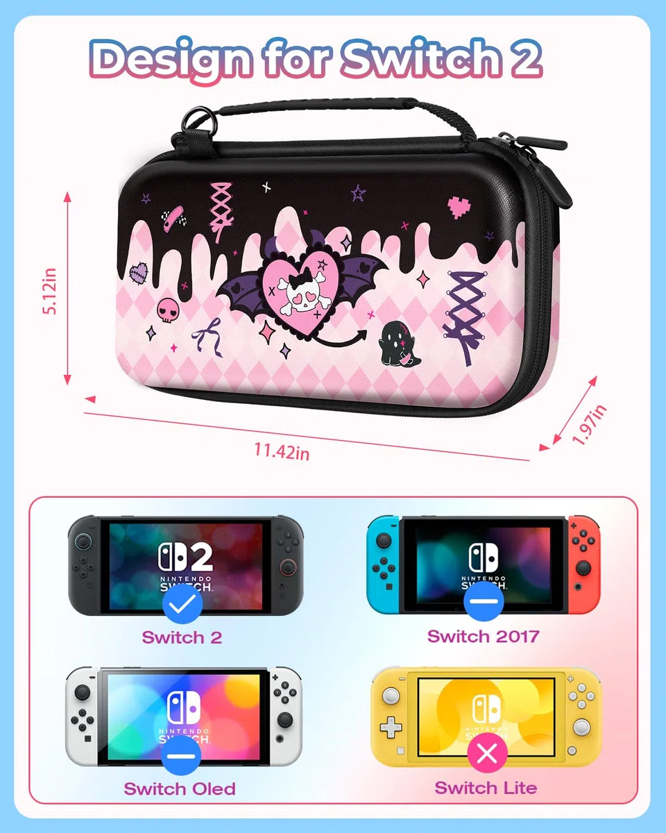 Funda de Transporte para Nintendo Switch 2 (2025) - Bonito diseño Kawaii con asa y Correa para Switch 2 - Funda de Viaje portátil de protección rígida para Mujeres, niños, Adolescentes y