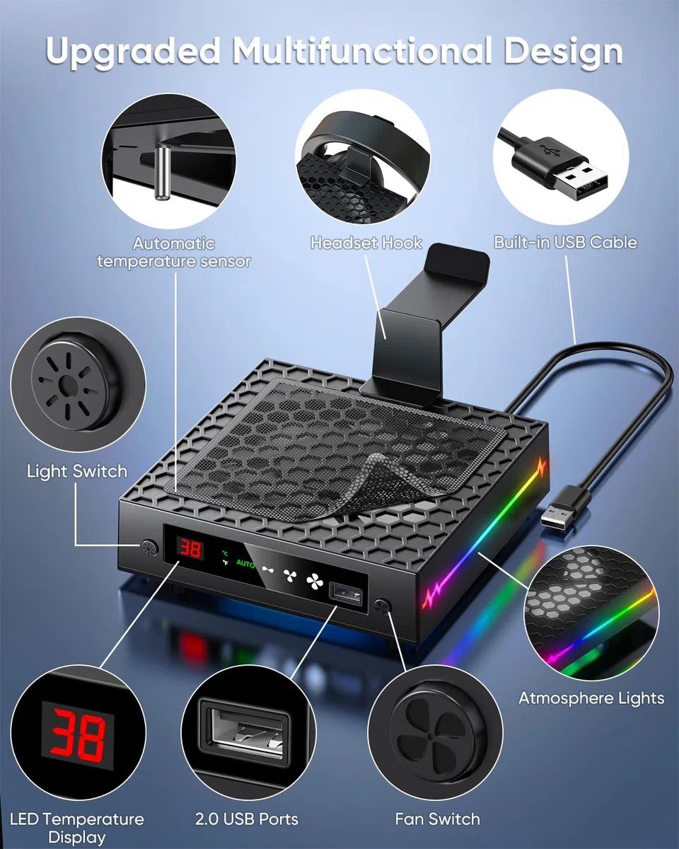 Pantalla LED: ventilador de refrigeración automática para Xbox Series X con 9 modos de luz RGB, sistema de refrigeración ajustable por temperatura con 4 engranajes para consola Xbox Series X
