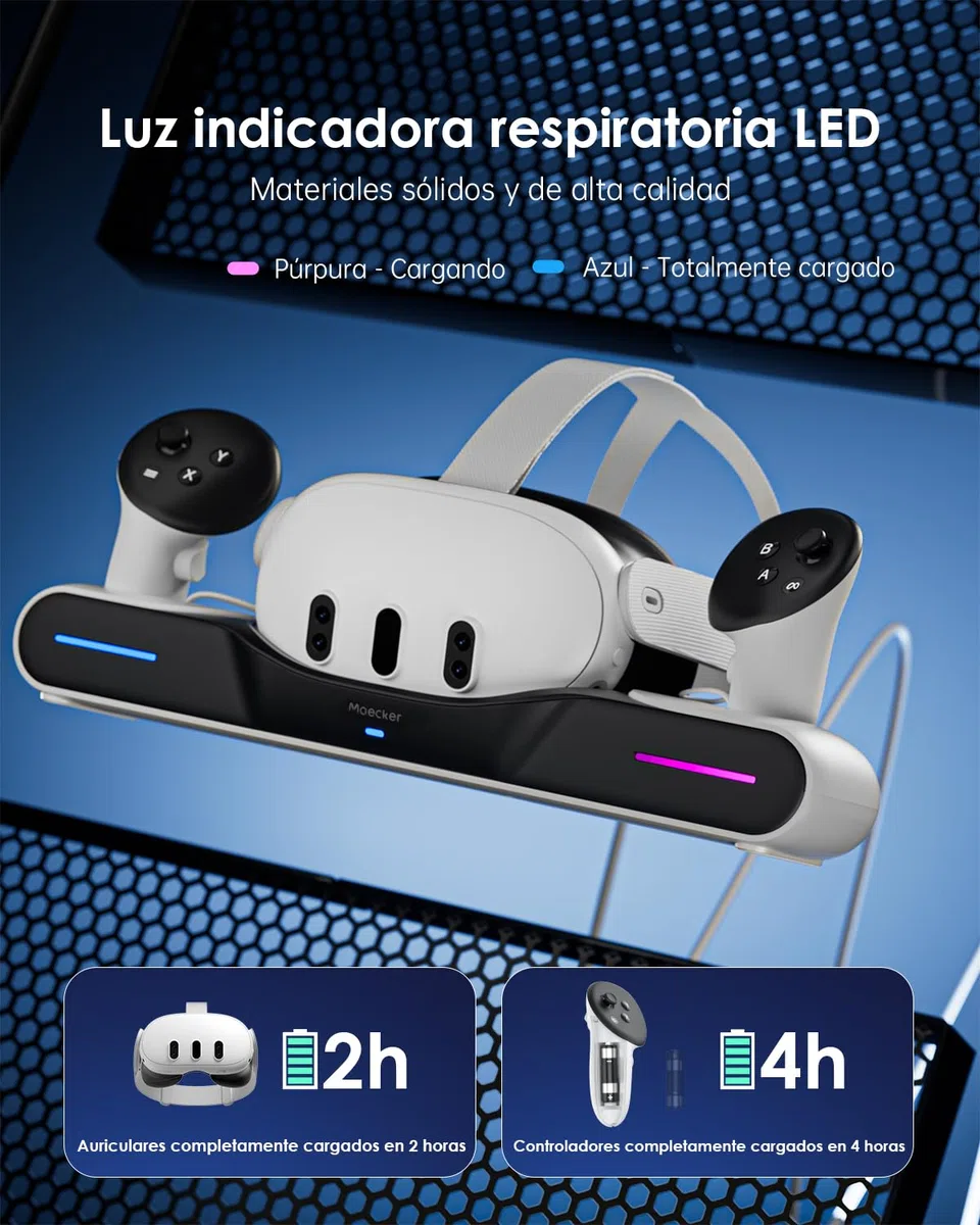 Rápida Estación de Carga para Quest 3 Base de Carga para Quest 3 Soporte para Controladores de Auriculares con Carga Directa con 2 Baterías Recargables Accesorios para Quest 3 - S3