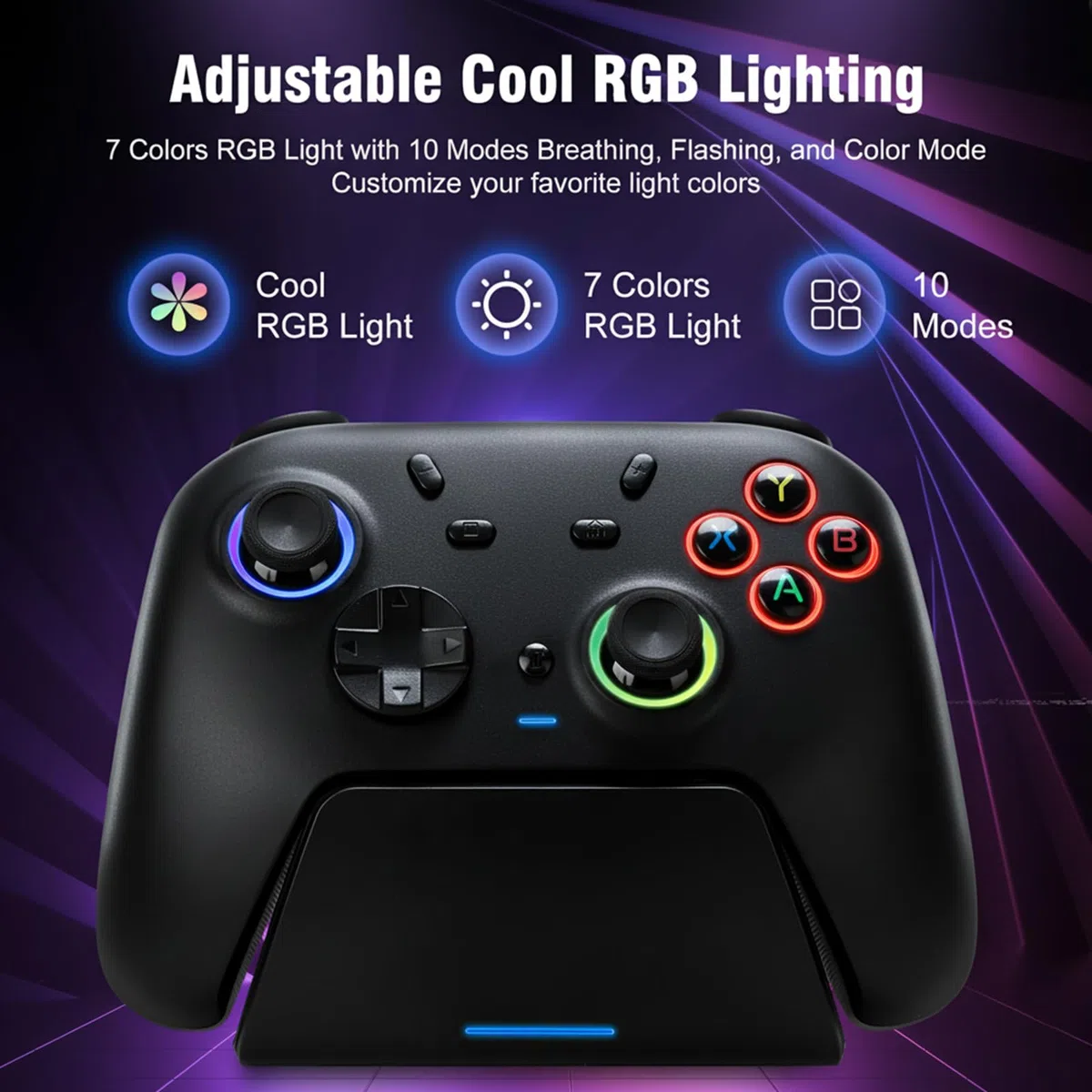 DuLingKer Mando PC con Carga Base, Mando Inalámbrico para Switch 2/Switch/PC Windows/Steam/OLED/Lite, Gaming Mandos con Hall Efecto Trigger/Joystick(Sin Deriva), Luz RGB, Botón M1/M2 Negro