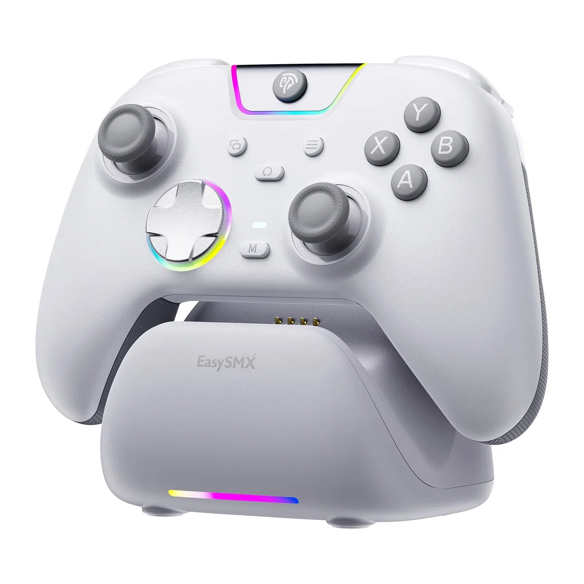 AKNES EasySMX X05Pro Mando para PC/Switch/Android/iOS, Botones de Juego Silenciosos, Joysticks de efecto Hall, Gatillos Hall de Doble Etapa, 2 Botones Programables, Frecuencia de Sondeo 1000Hz(Blanco)