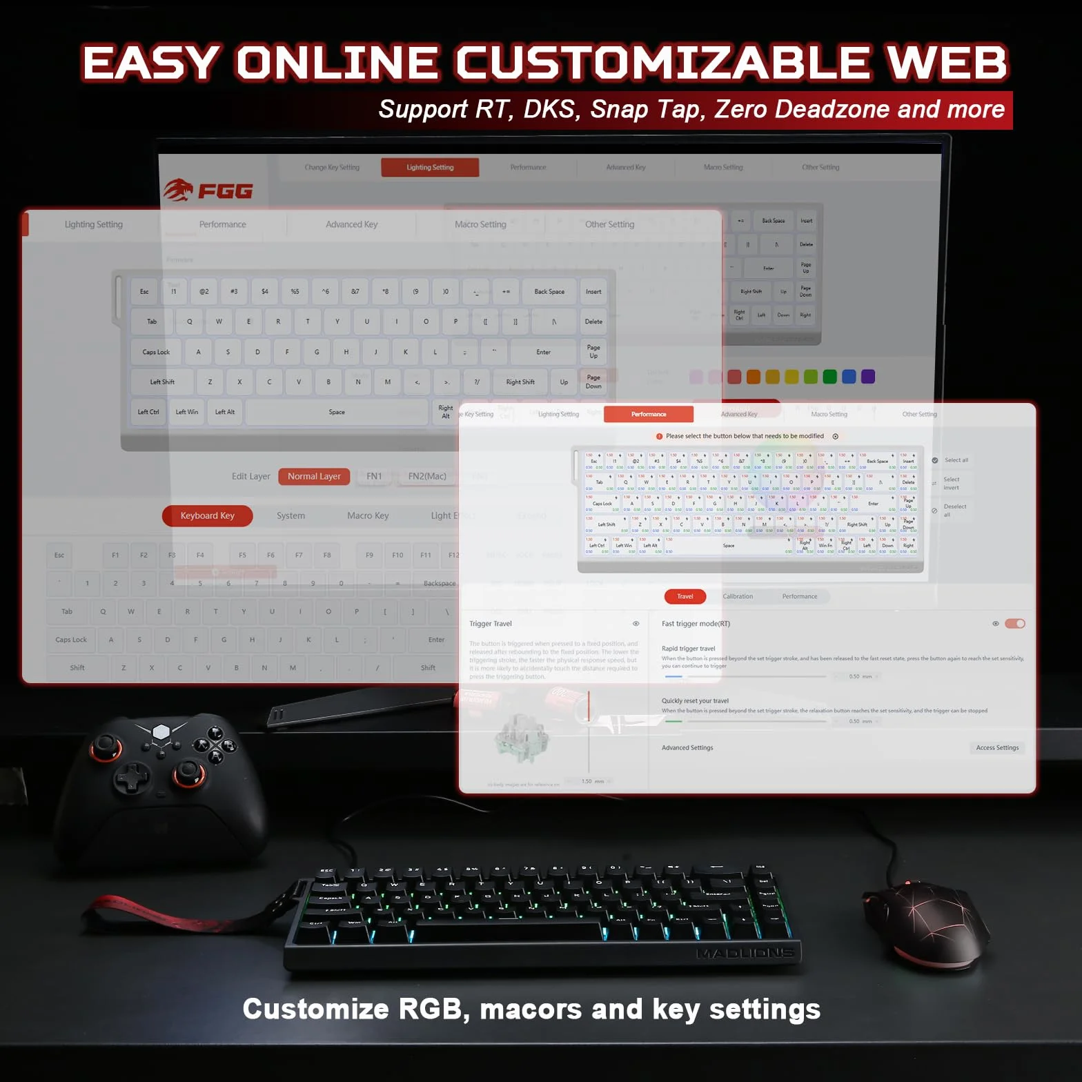 YUNZII x MADLIONS MAD68 HE 60% Teclado Gaming Magnético Cable con Rapid Trigger 8000Hz, Switch de Efecto Hall de Accionamiento Ajustable, Teclas PBT, Retroiluminación RGB, para Ordenador PC (Negro)