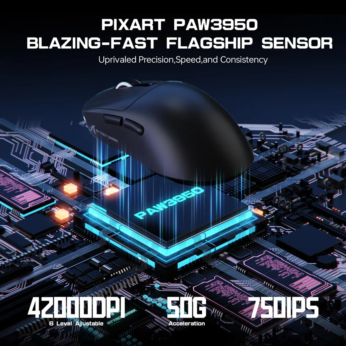 ATTACK SHARK X3MAX Superlight de 49g Ratón, Sensor PixArt PAW3950, hasta 420000 dpi, Ratón para Juegos BT/2.4G Wireless/Wired con Cable en Espiral, 100M Clicks Optical Microswitches, para PC/Xbox/Mac